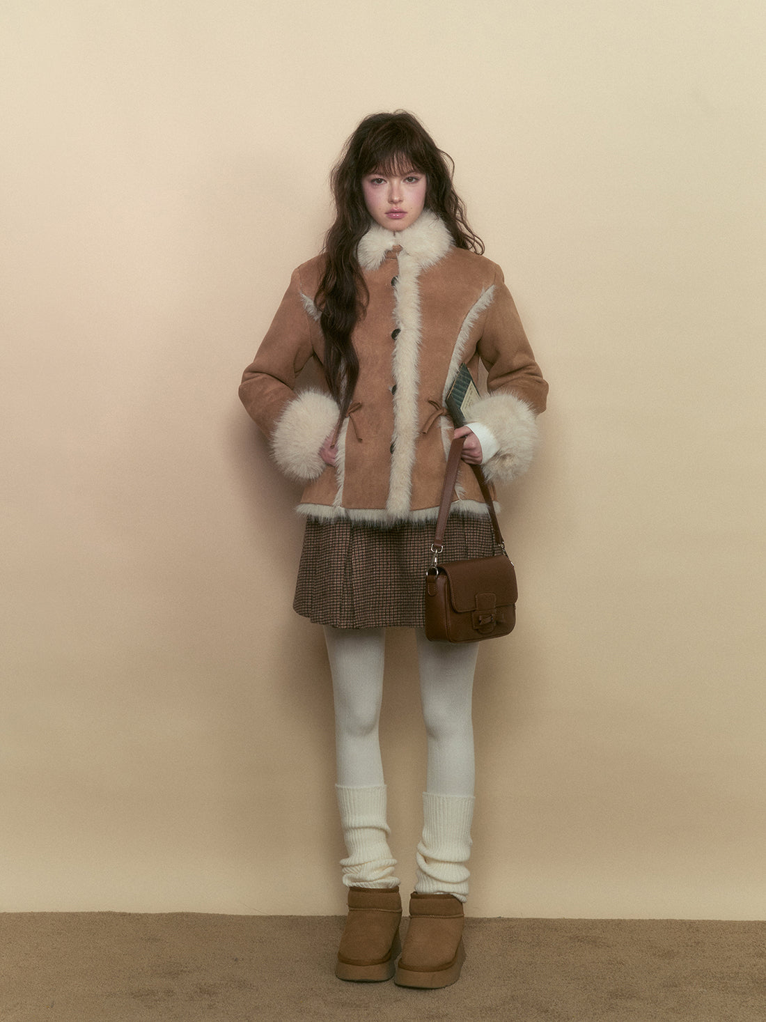 Khaki & Pink Shearling Coat - CHINASQUAD