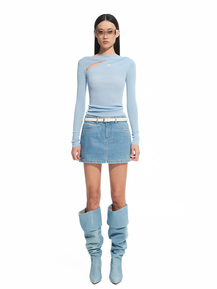 Denim Mid-rise Straight Pencil Skirt - CHINASQUAD