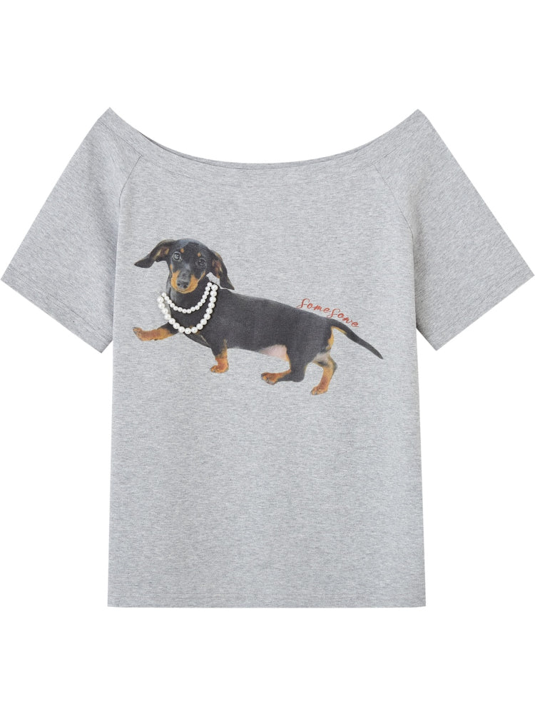 Off-Shoulder Pearl Embroidered Asymmetrical T-shirt - CHINASQUAD