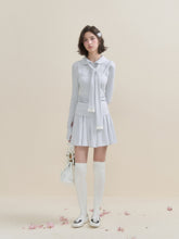 White & Blue Collared Knit Top & Skirt Set - CHINASQUAD