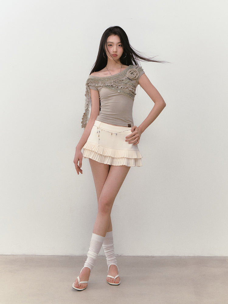 Low-Waist Pleated A - Line Tiered Skirt - CHINASQUAD