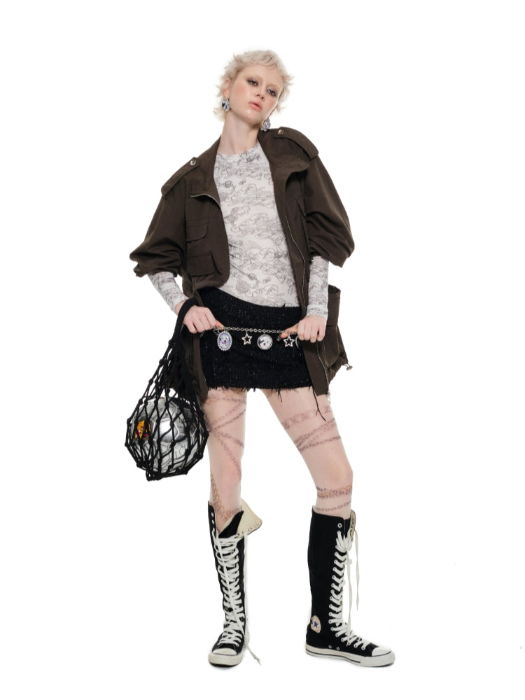 Black & White Full-Print Mesh Top - CHINASQUAD