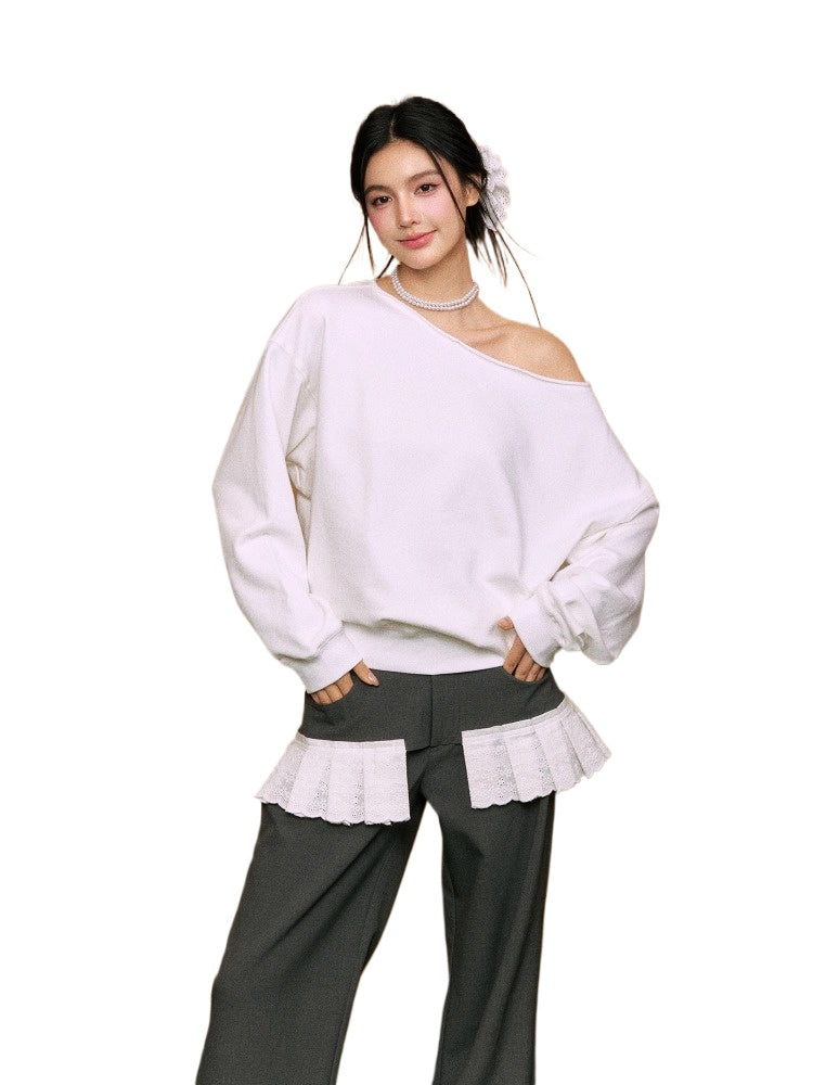 Off-Shoulder Two-Way Wear Loose Sweatshirt - CHINASQUAD