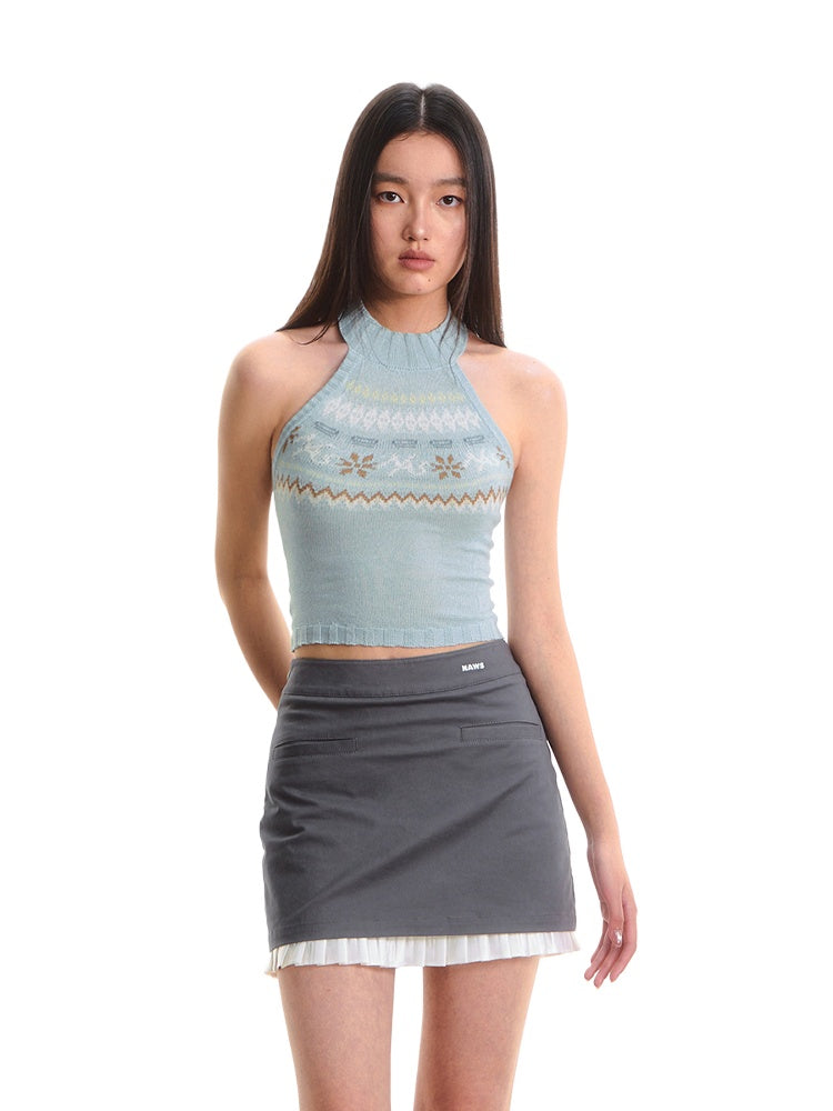 Fair Isle High-Waist Backless Top - CHINASQUAD