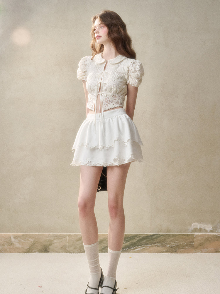 Flower Embroidered Lace Waist Skirt - CHINASQUAD