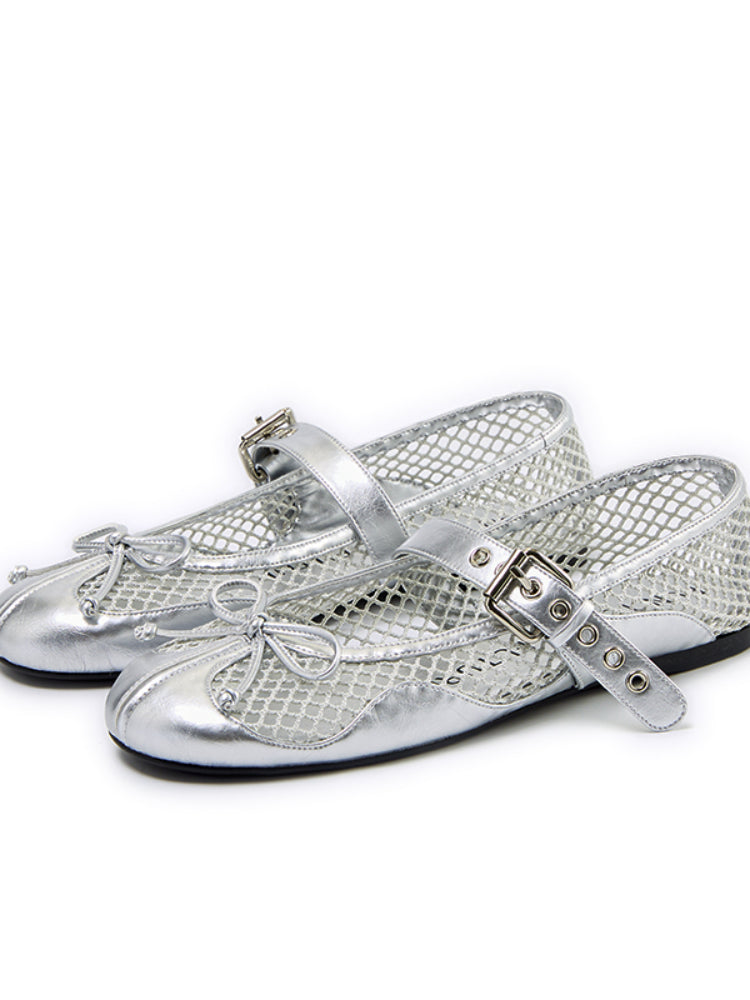 Fishing Net Woven Flat Mary Jane Shoes - CHINASQUAD