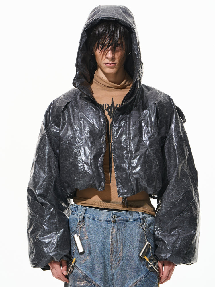 Vintage Gray Hooded Short Down Jacket - CHINASQUAD