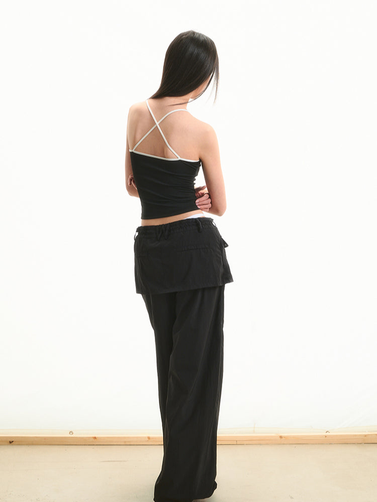 Pearl Rhinestone Color-block Strap Top - CHINASQUAD