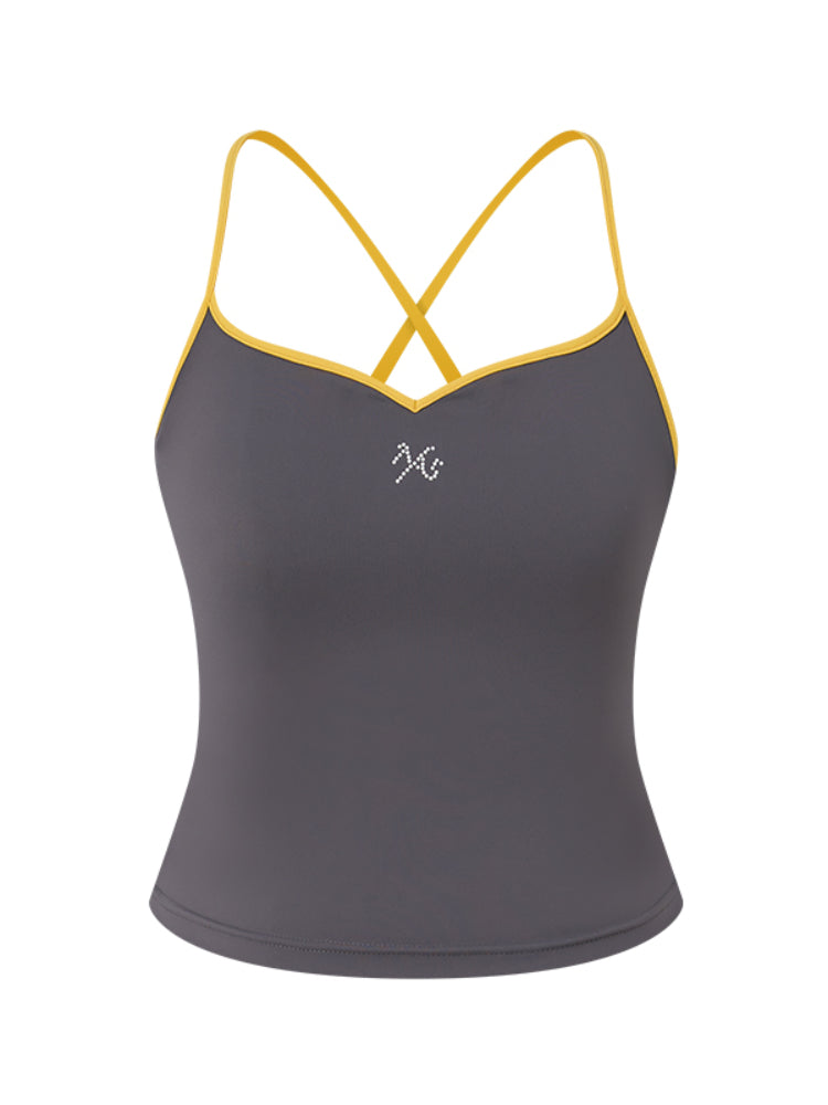 Pearl Rhinestone Color-block Strap Top - CHINASQUAD