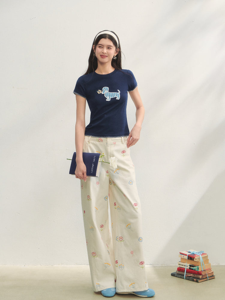 Print Dog Embroidered Tee - CHINASQUAD