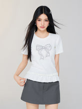 Ballet-style Bow-adorned Short sleeve Top - CHINASQUAD