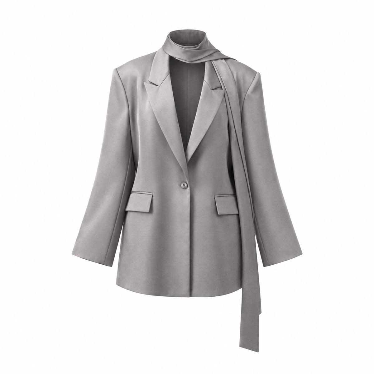 Relaxte blazer met satijnen ceintuur