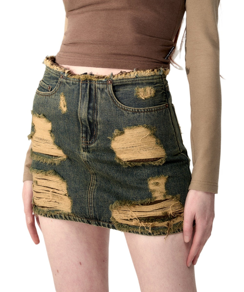 Denim Blue Dual-layered Mini Skirt - CHINASQUAD