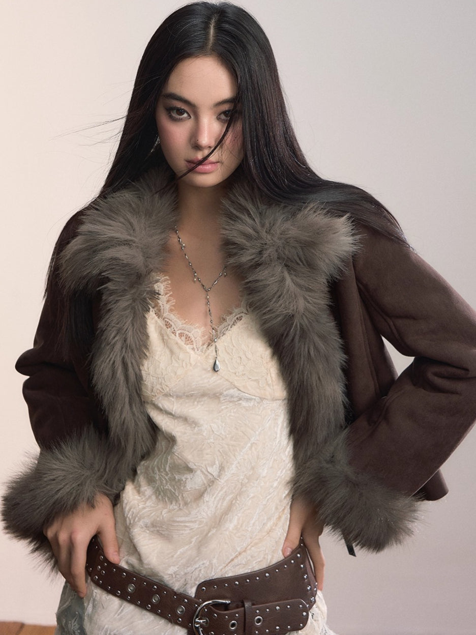 Faux Shearling Bow-Tie Collar Jacket