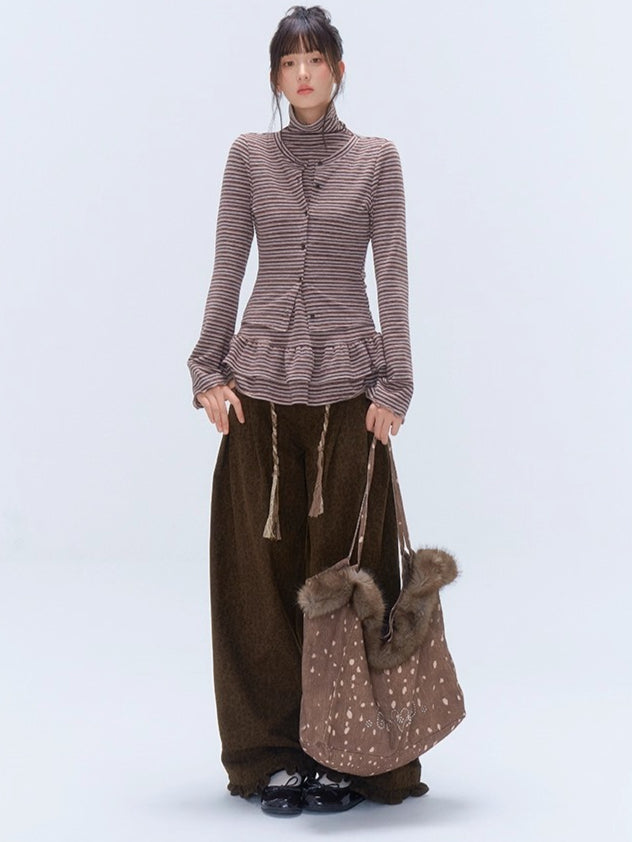 Faux Layered Ruffle-Trim Base Turtleneck