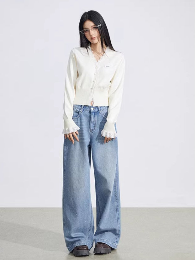 Heart Stud Wide-Leg Jeans