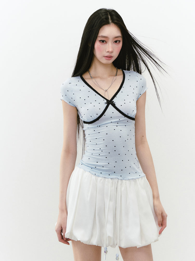 White Satin Tie-up Puff Skirt - CHINASQUAD