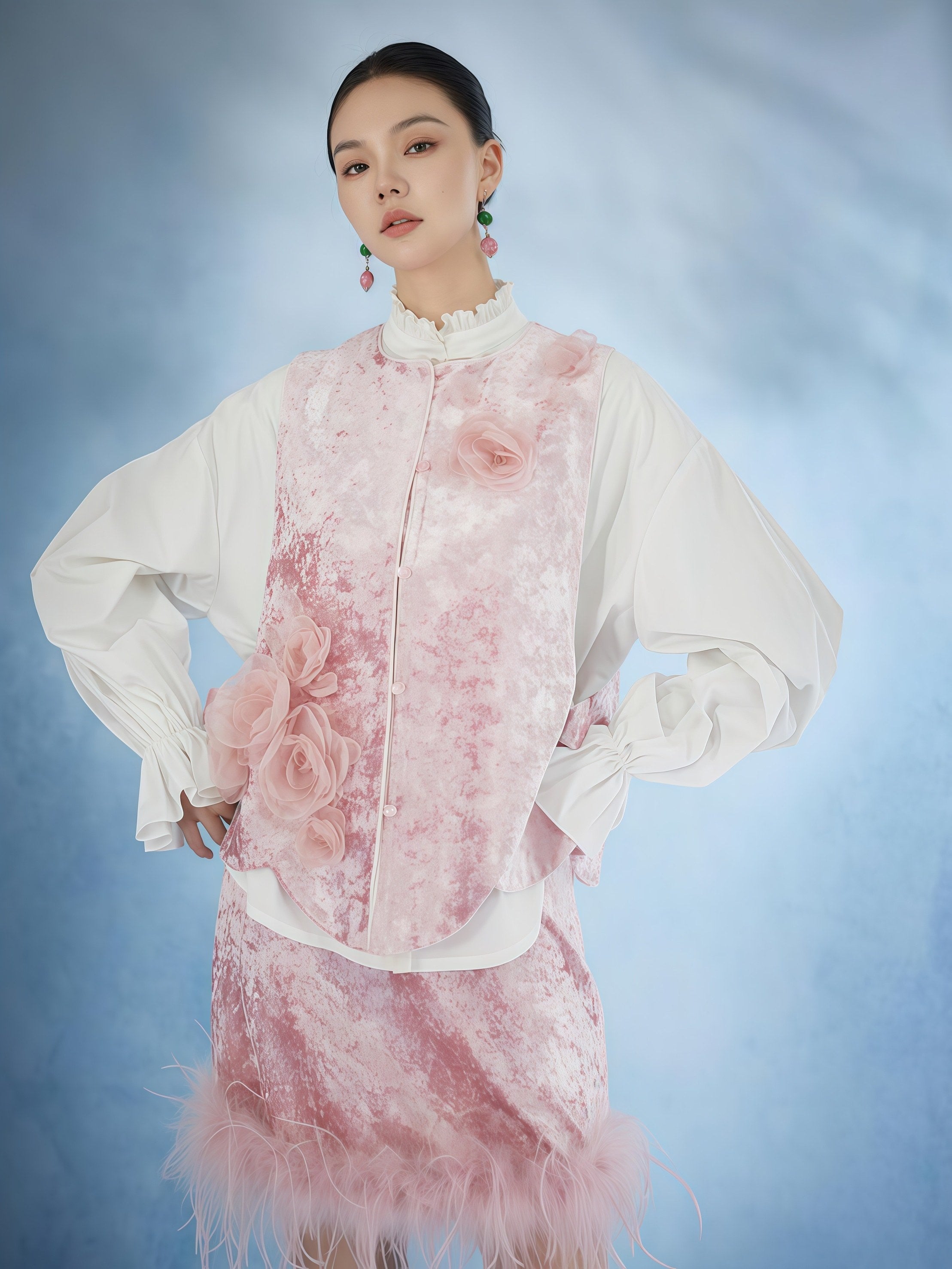 Blush Rosette Embellished Velvet Set