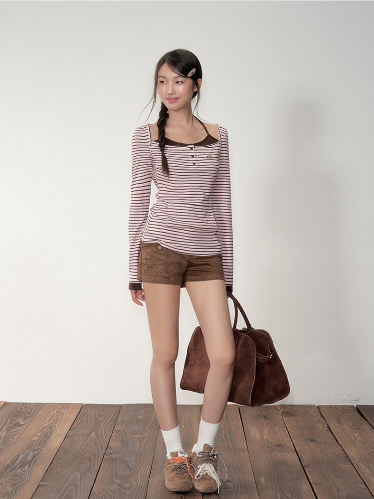 Two-piece Look Striped Hooded Tee - CHINASQUAD