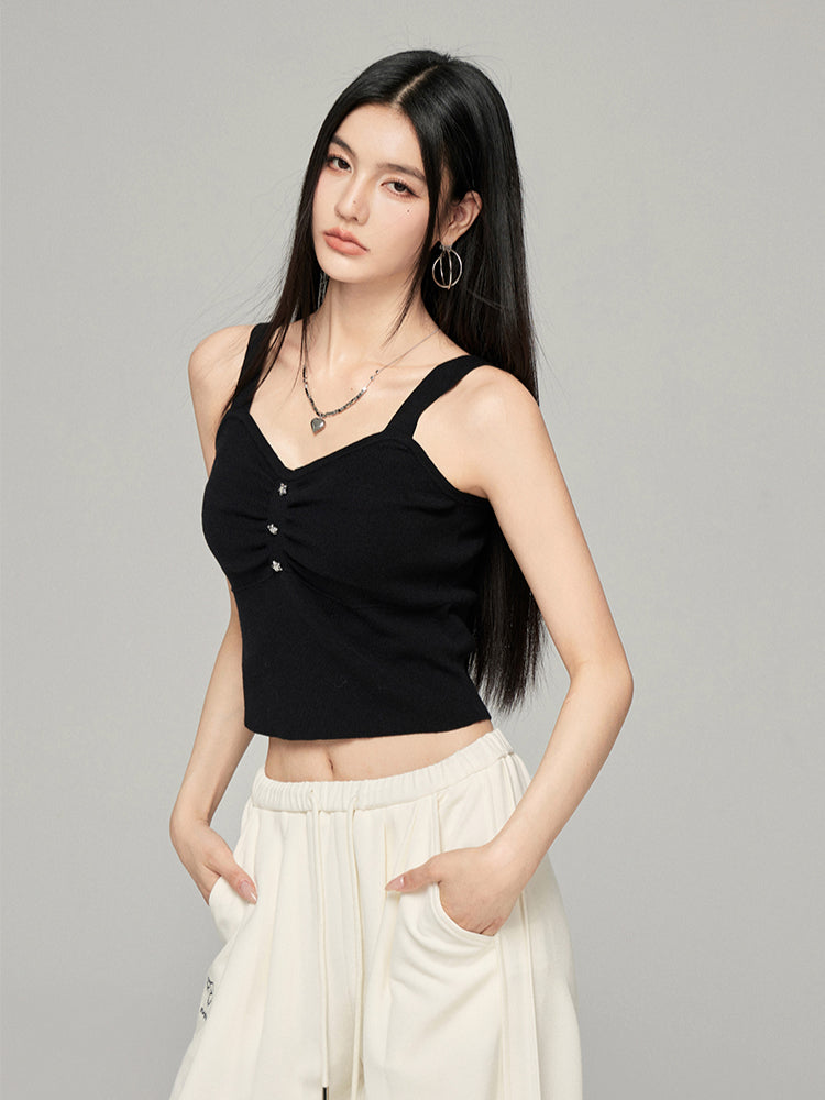 Star Print Slimming Wide Shoulder Strap Knit Vest - CHINASQUAD