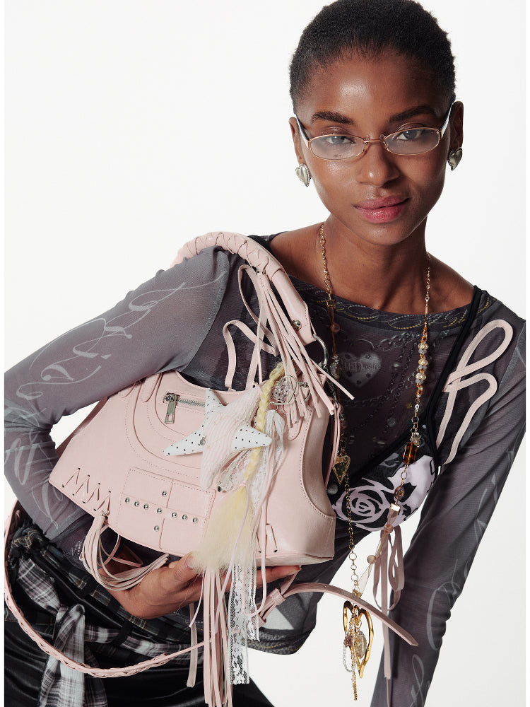 Tassel Metal Rivet Shoulder Underarm Bag - CHINASQUAD