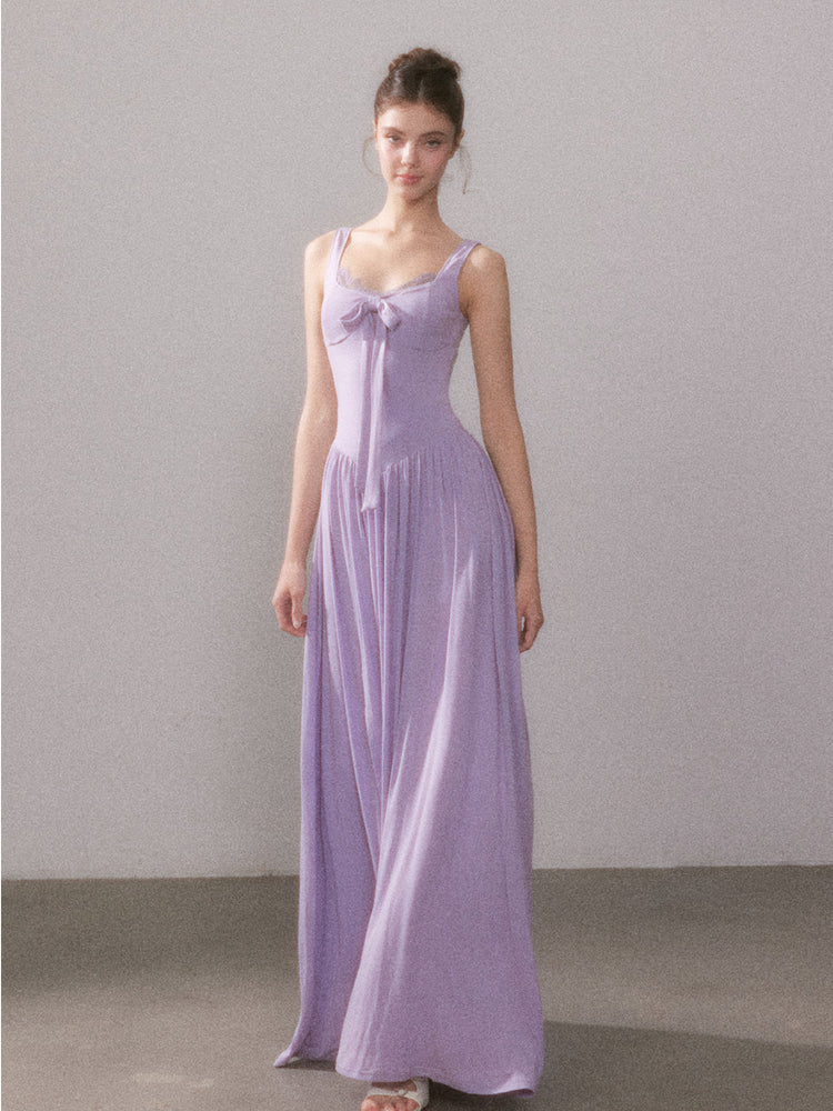 Lace Knit Spaghetti Strap Slit Long Dress - CHINASQUAD