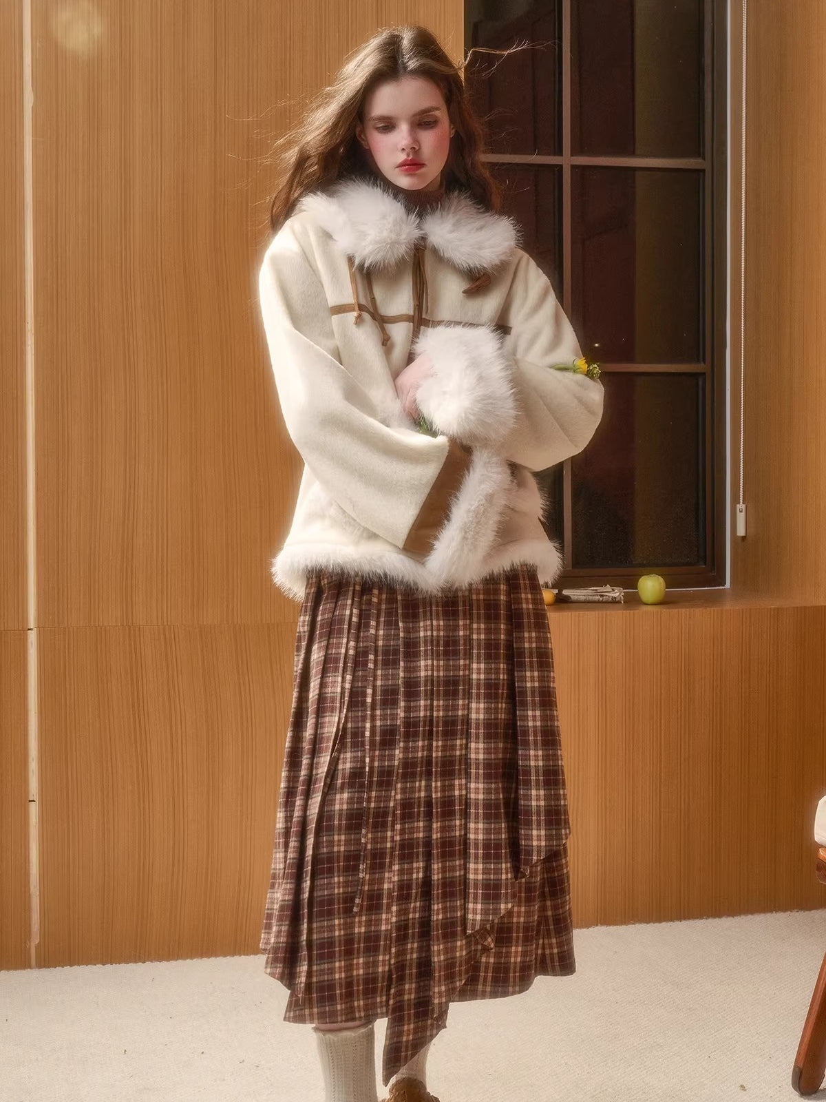 Wool-Blend Shearling-Style Oversized Jacket