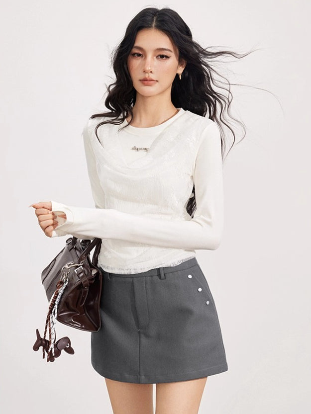 Lace Panel Layered Blouse - CHINASQUAD