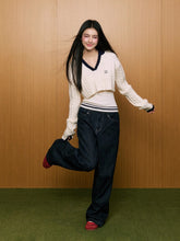 True Two-Piece Contrast Design Hooded Crop Sweater - CHINASQUAD