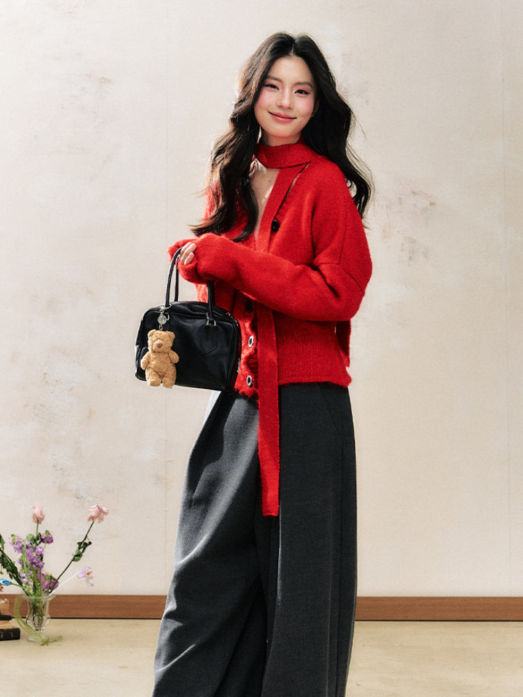 Red Knitted Cardigan Fashion Sweater - CHINASQUAD