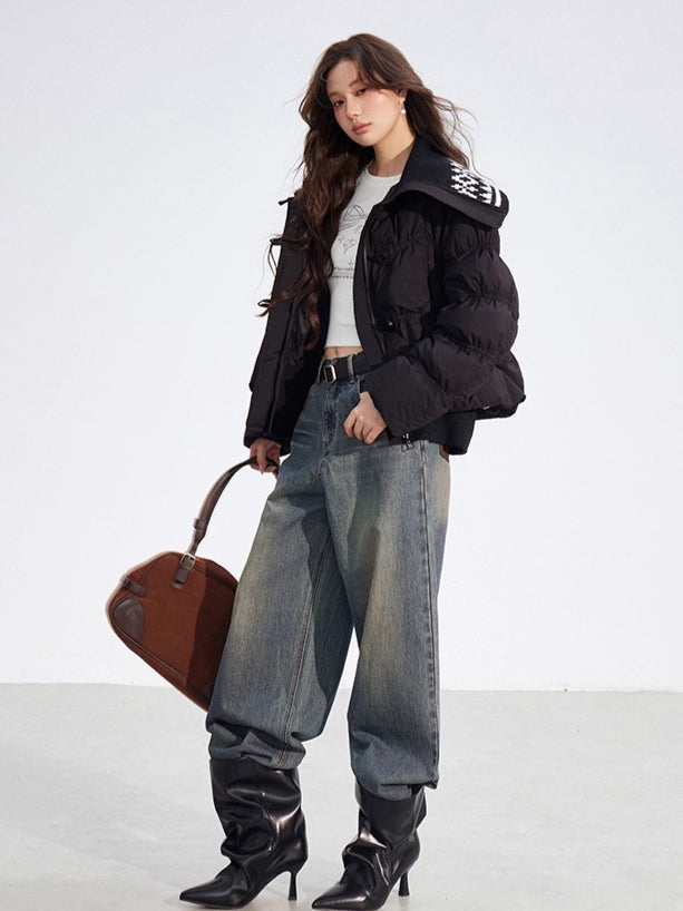 Contrast Panel Sailor Collar Down Jacket
