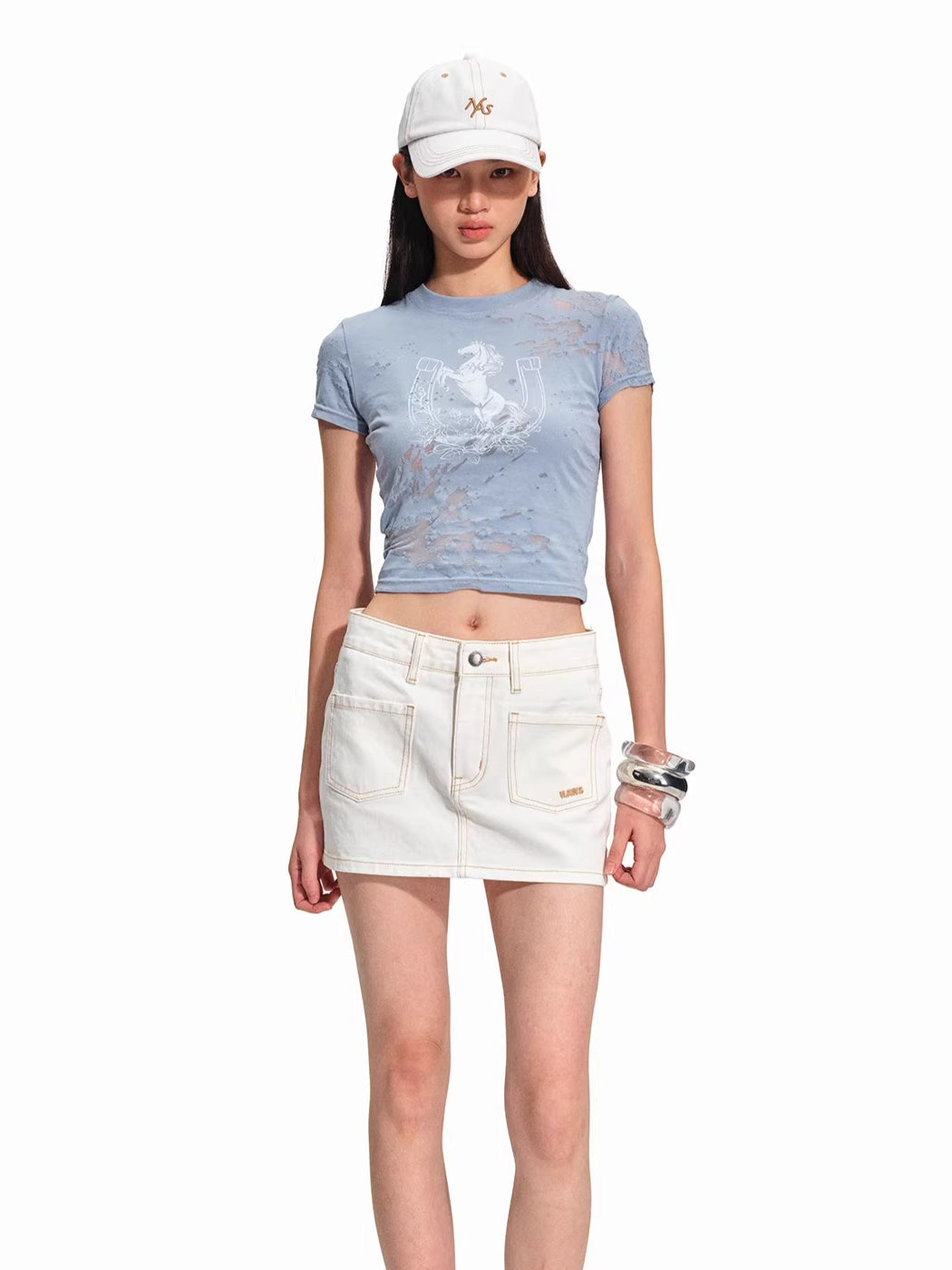 Equestrian Crest Burnout Pony Print Fitted Tee