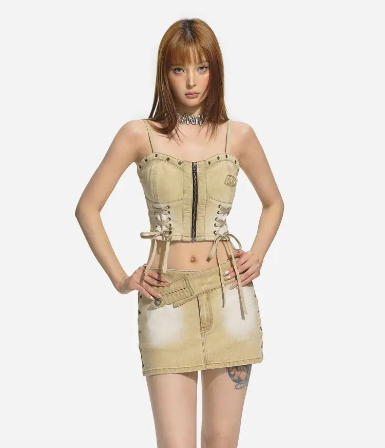 Brown Slim-Fit Bodycon Denim skirt - CHINASQUAD