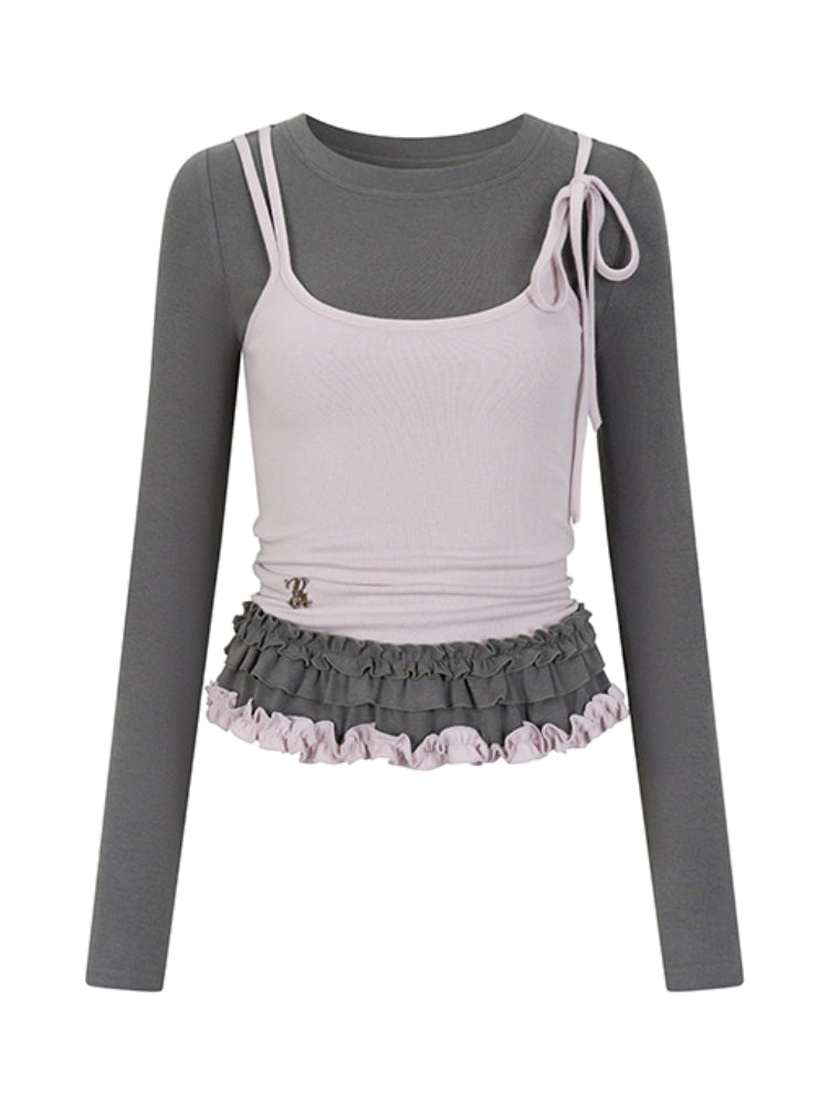 Fake Two-Piece Lace Trimmed Blouse - CHINASQUAD