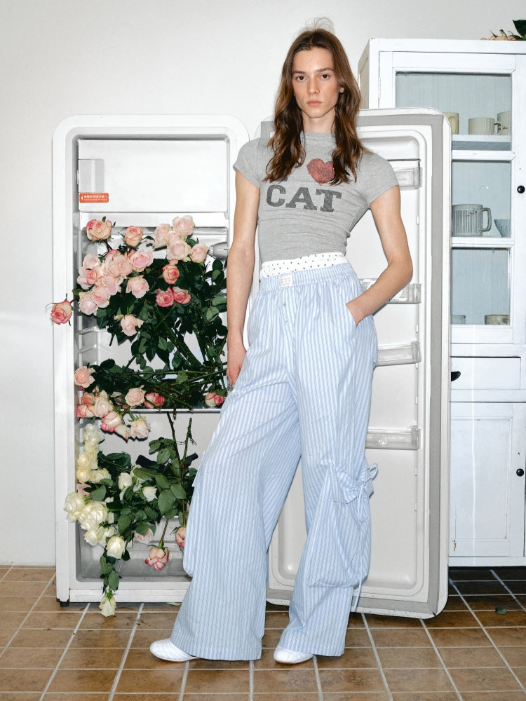 "I ♥ CAT" Rhinestone Fitted T-shirt - CHINASQUAD