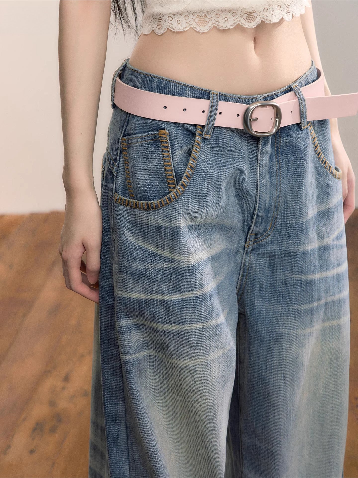 Washed Straight-Leg Denim Pants