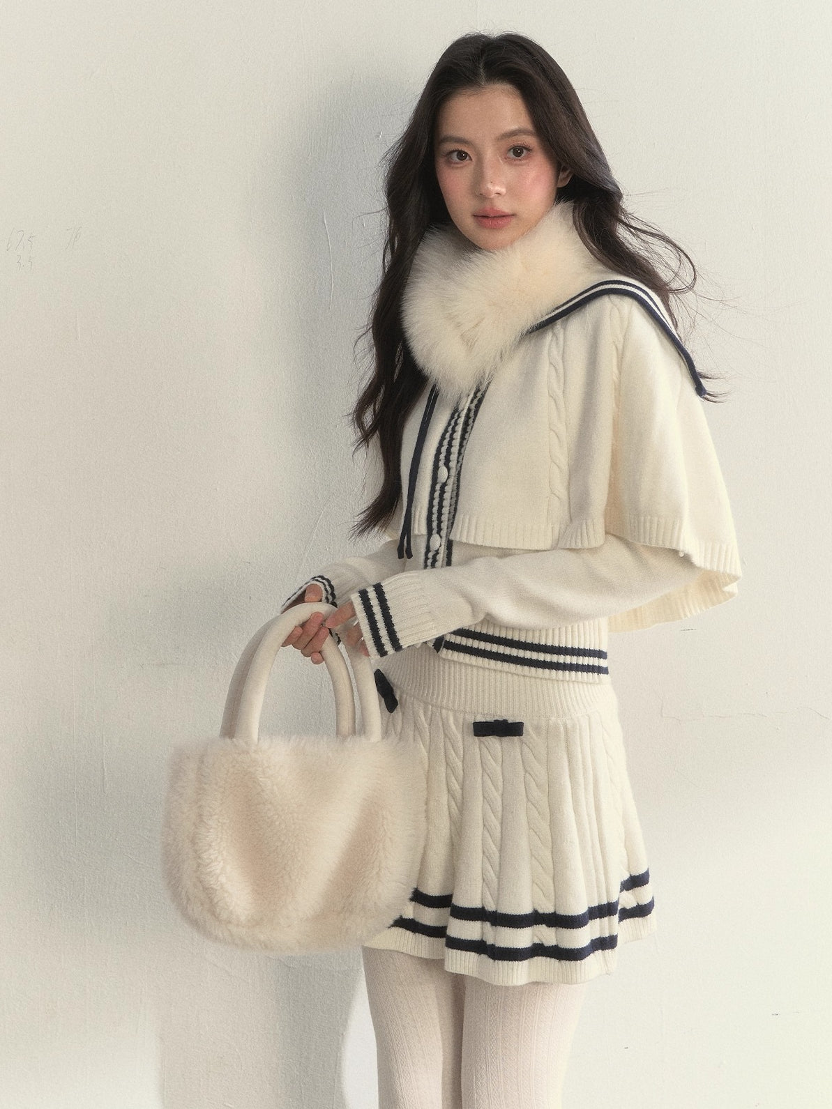 Nautical Cable-Knit Vintage Cape & Skirt Set