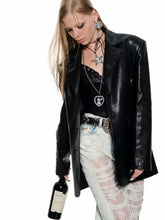 Black & White Floral Embroidered Leather Blazer - CHINASQUAD