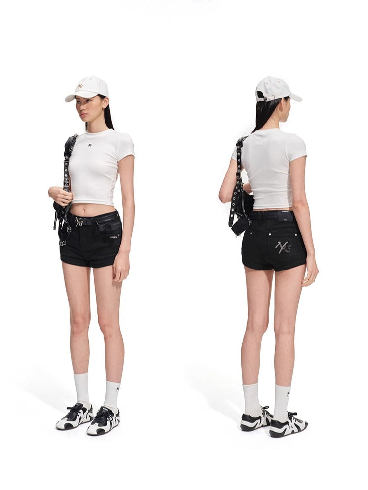 Black Sand Stretch Denim Shorts