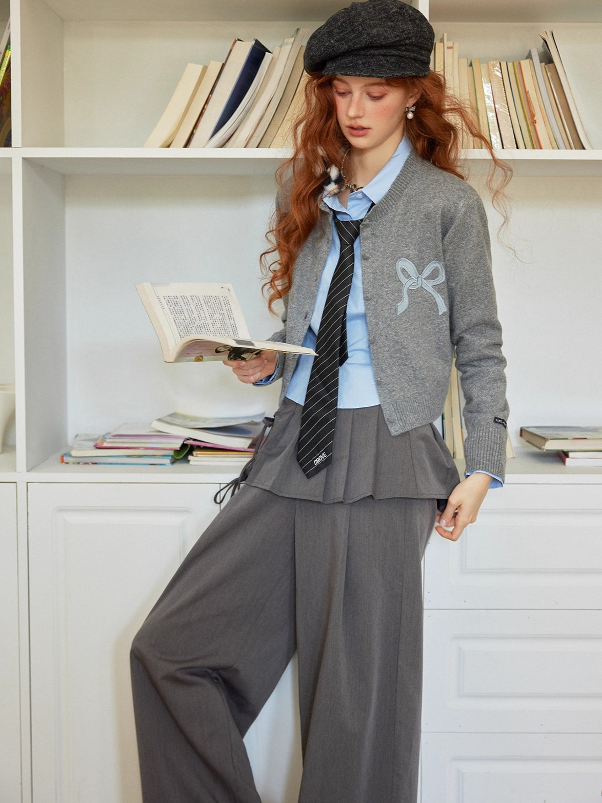 Pleated Overlay Wide-Leg Relaxed Trousers