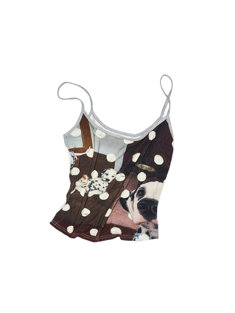 Polka Dot Cat Dog Color-Blocking Camisole - CHINASQUAD