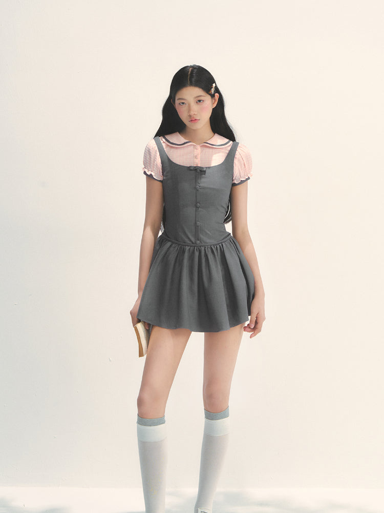 Spliced Fake Two  Piece Preppy Dress - CHINASQUAD