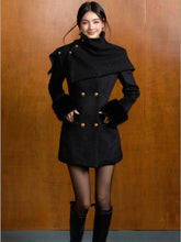 Short Slim Wool Coat with Detachable Faux Fur - CHINASQUAD