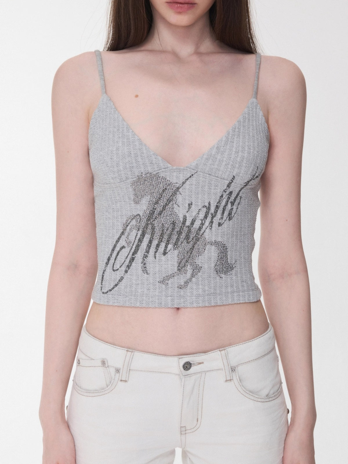 Knight Horse Rhinestone Cable-Knit Camisole - CHINASQUAD
