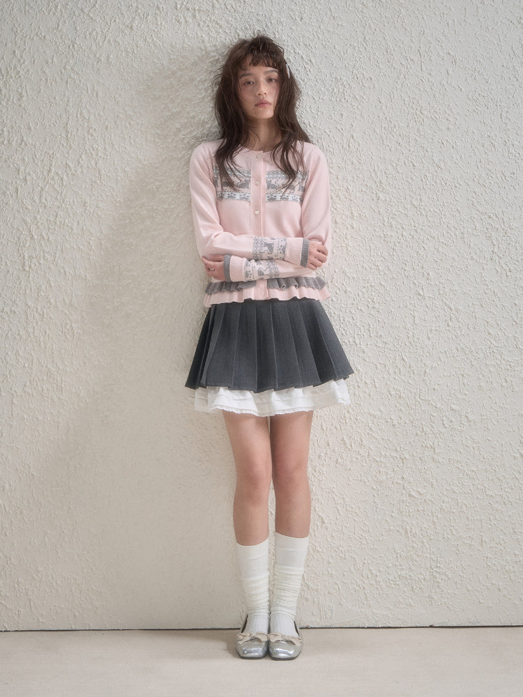 Kitten Knitted Lace Hem Cardigan - CHINASQUAD