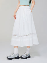 White Lace Splicing A-Line Skirt - CHINASQUAD