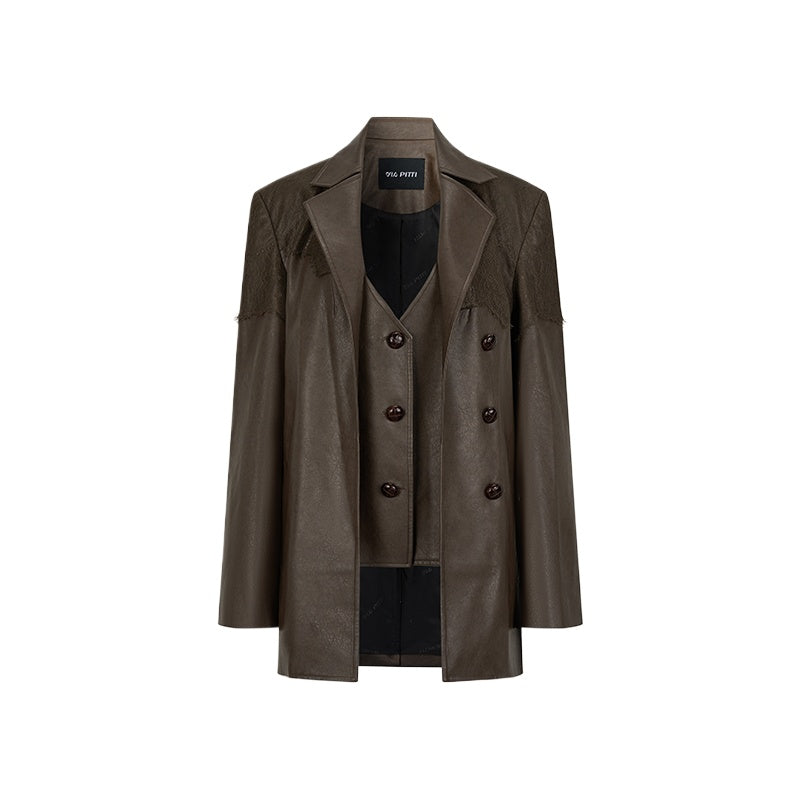 Structured Laced Leather Blazer - CHINASQUAD