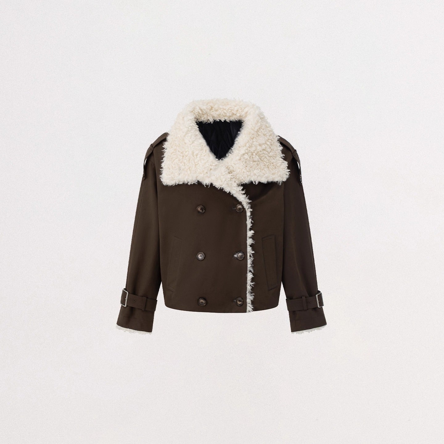 Faux-Shearling Panel Quilted Short Jacket