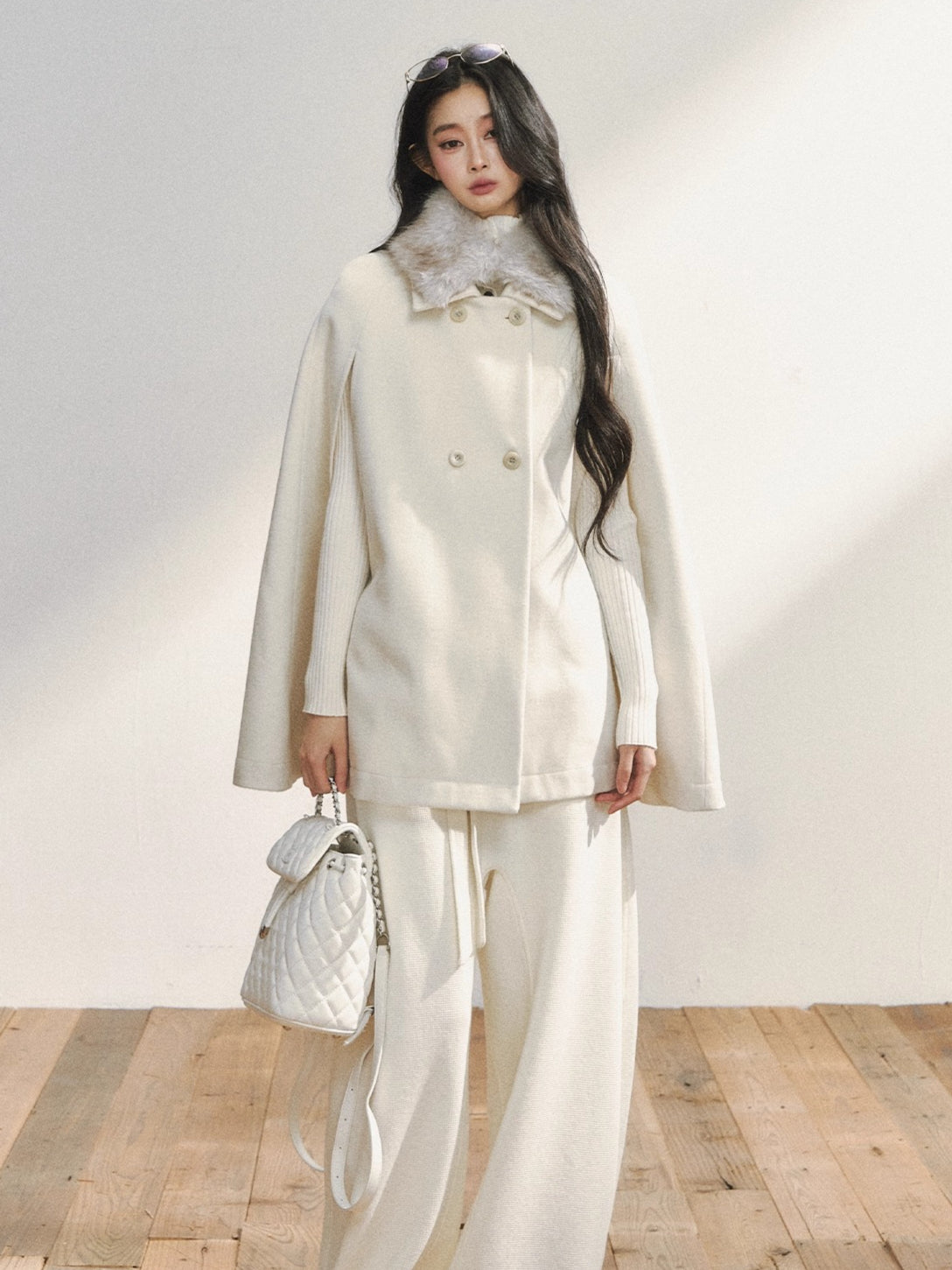 Elegant Two-Tone Wool Cape