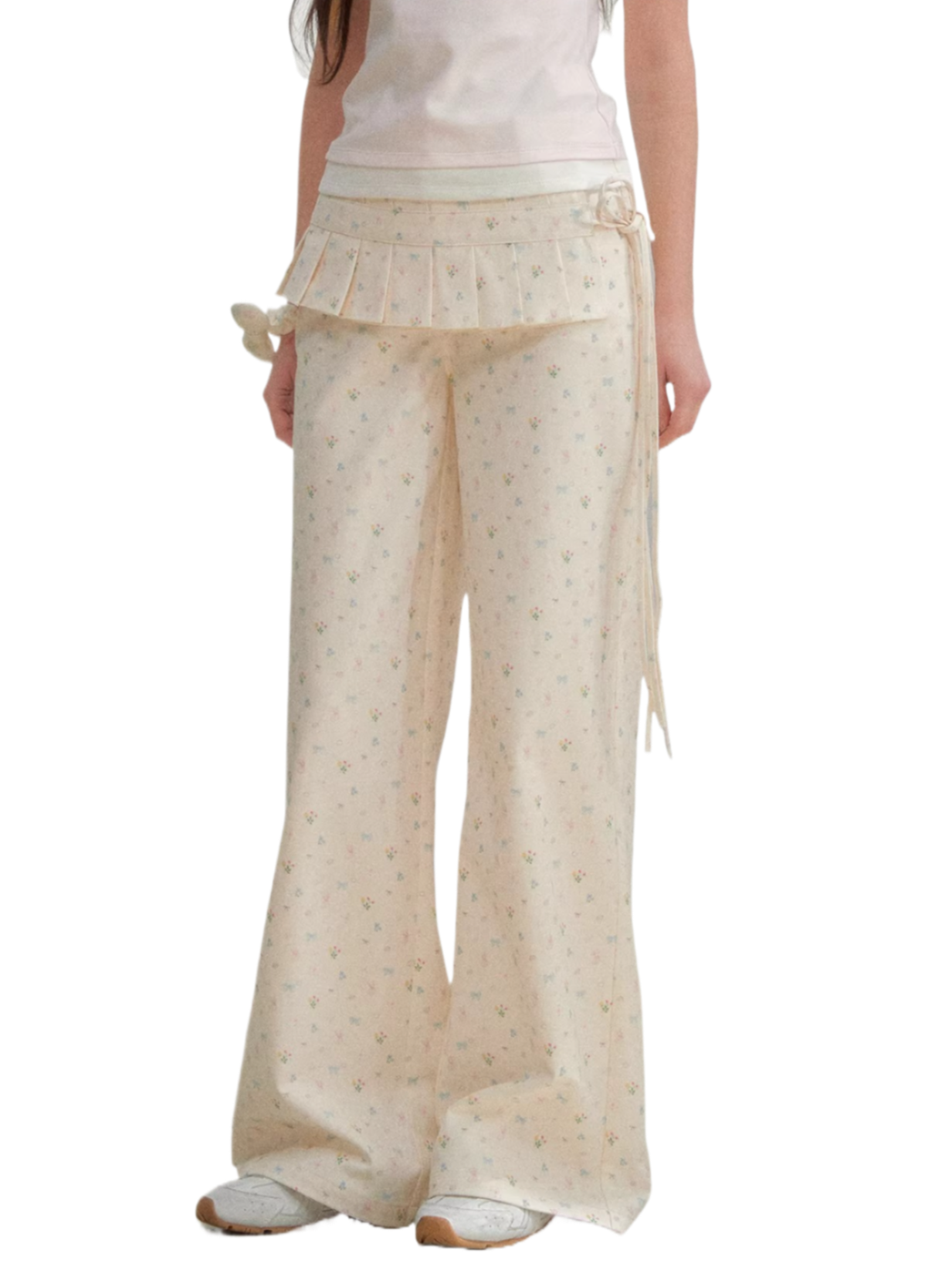 Original Floral Pleated Tail Long Pants